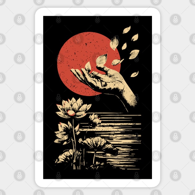 Zen Petal Offering - Serene Japanese Lotus Flower Art Sticker by TuncGK